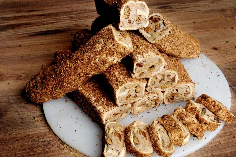 Rolled Angel Delight with Almond & Hazelnut Cream